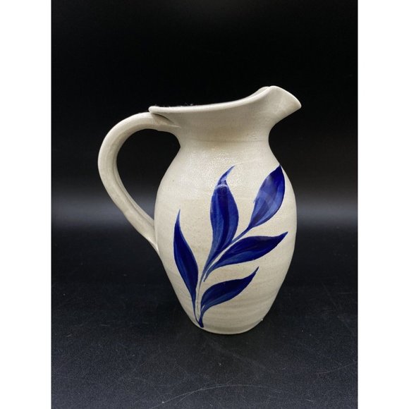 Williamsburg Pottery Cobalt Blue Leaf Pitcher 6” Vintage - Picture 1 of 9
